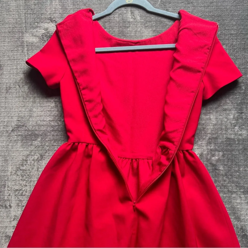 Red Mini Dress Sz 2 Wool Silk Made in Italy CD Embroidered Logo Black